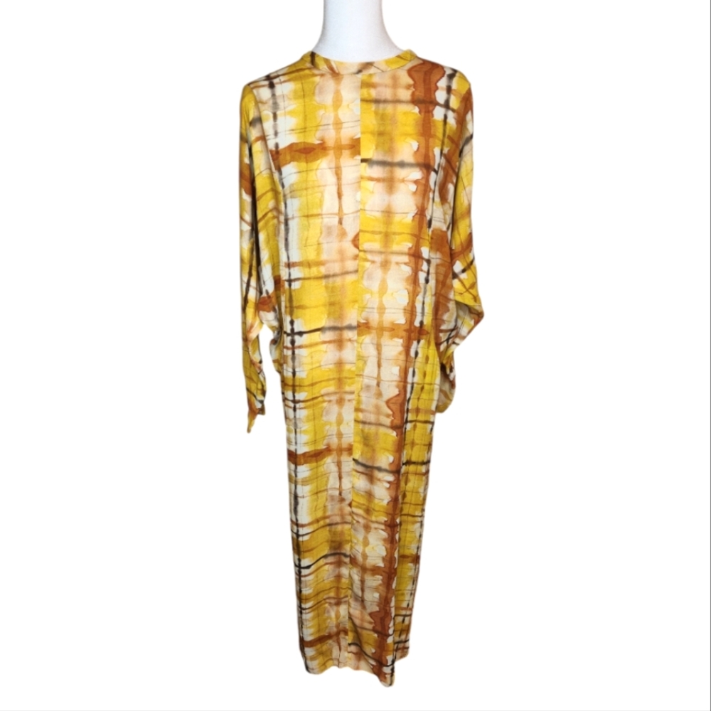 NEW Zara Round Neck Midi Maxi Dress Yellow Print Size XS